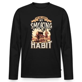 Frage Mich Nach Meinem BBQ-Ritual: Grillgenuss - Männer Premium Bio Langarmshirt - Schwarz - Vorne - Nico (187cm)