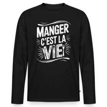 manger c'est la vie cadeau drôle pour gourmand - T-shirt manches longues Premium bio Homme - noir - Devant - Nico (187cm)