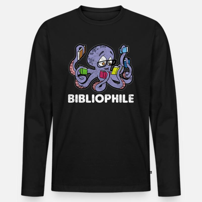 Leseratte Buecher Buecherwurm Lesen - Männer Premium Bio Langarmshirt - Schwarz