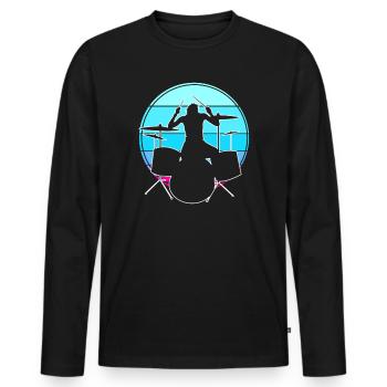 Batterie Drummer Retro - T-shirt manches longues Premium bio Homme - noir - Devant - Nico (187cm)