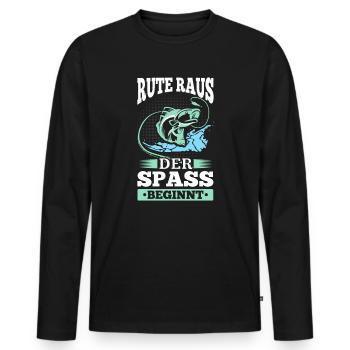 Rute Raus Der Spass Beginnt! Angler Geschenk - Männer Premium Bio Langarmshirt - Schwarz - Vorne - Nico (187cm)