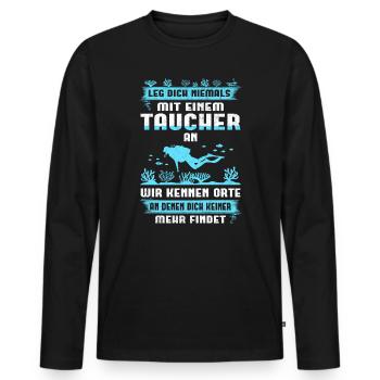 Tauchen Taucherin Taucher Spruch Geschenkidee - Männer Premium Bio Langarmshirt - Schwarz - Vorne - Nico (187cm)