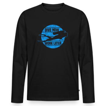 Dive now, Work later - Tauchen - Männer Premium Bio Langarmshirt - Schwarz - Vorne - Nico (187cm)