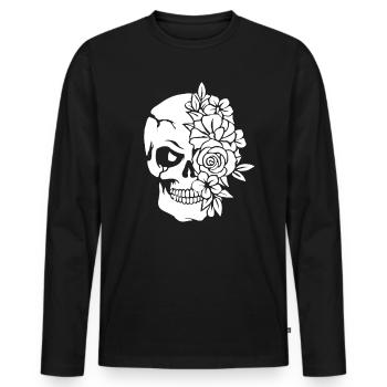Crâne avec fleurs - Totenkopf mit Blumen - T-shirt manches longues Premium bio Homme - noir - Devant - Nico (187cm)