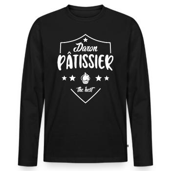 Daron Pâtissier Pour Papa Pâtissier - T-shirt manches longues Premium bio Homme - noir - Devant - Nico (187cm)