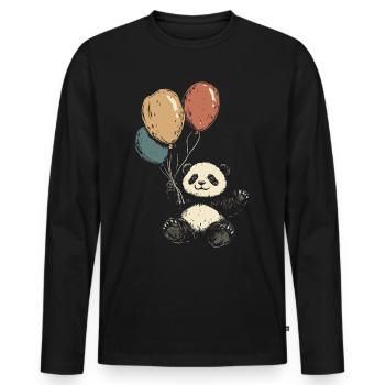 Cute panda with balloons - Men's Premium Organic Long Sleeve Shirt - black - Front - Nico (187cm)