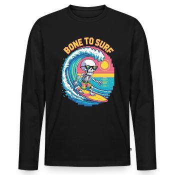 Bone to Surf – Retro Skeleton Rider - Männer Premium Bio Langarmshirt - Schwarz - Vorne - Nico (187cm)
