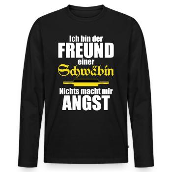 Ich bin der Freund einer Schwäbin Lustiger Spruch - Männer Premium Bio Langarmshirt - Schwarz - Vorne - Nico (187cm)