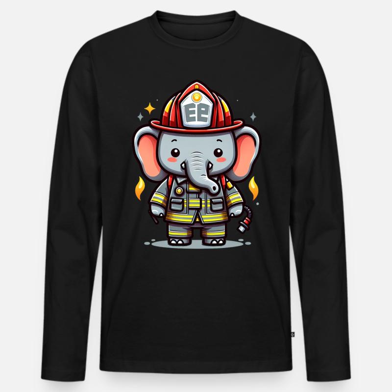 Cute Elephant Firefighter - Männer Premium Bio Langarmshirt - Schwarz