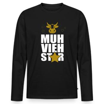 Muh Vieh Star Rinderzüchter Landwirt Kühe Kuh Kopf - Männer Premium Bio Langarmshirt - Schwarz - Vorne - Nico (187cm)