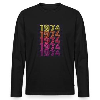 1974 Rétro - T-shirt manches longues Premium bio Homme - noir - Devant - Nico (187cm)