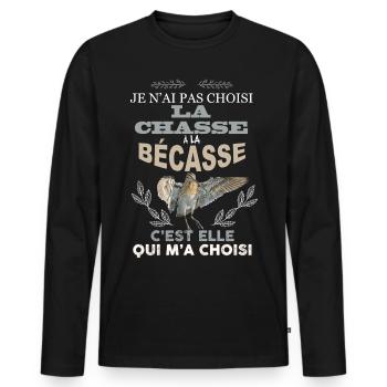 Chasse bécasse chasseur cadeau papa - T-shirt manches longues Premium bio Homme - noir - Devant - Nico (187cm)