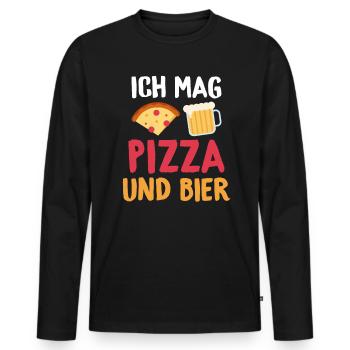 Ich mag Pizza und Bier - Männer Premium Bio Langarmshirt - Schwarz - Vorne - Nico (187cm)