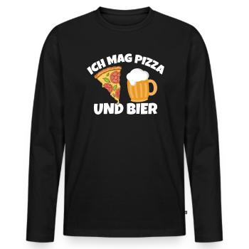 Ich mag Pizza und Bier - Männer Premium Bio Langarmshirt - Schwarz - Vorne - Nico (187cm)