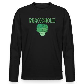Broccoholic Vegan Fleischlos und Brokkoli - Männer Premium Bio Langarmshirt - Schwarz - Vorne - Nico (187cm)
