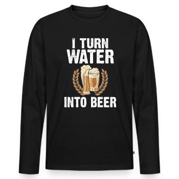 I turn water into beer Passionate beer brew - Men's Premium Organic Long Sleeve Shirt - black - Front - Nico (187cm)