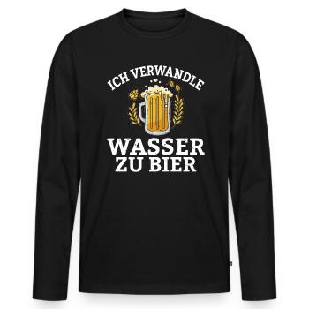 Ich verwandle Wasser zu Bier Spruch Brauer und Bra - Männer Premium Bio Langarmshirt - Schwarz - Vorne - Nico (187cm)