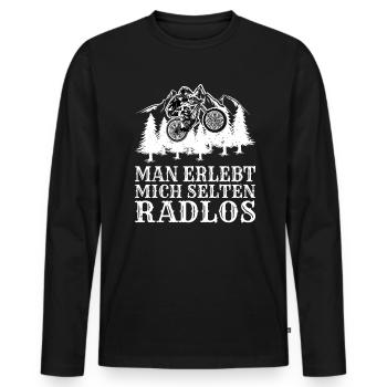 Man erlebt mich selten Radlos Fahrrad Radfahren Ra - Männer Premium Bio Langarmshirt - Schwarz - Vorne - Nico (187cm)