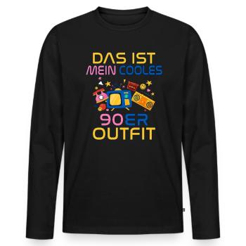 Das ist mein cooles 90er Outfit Neunziger Retro - Männer Premium Bio Langarmshirt - Schwarz - Vorne - Nico (187cm)