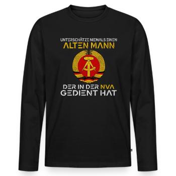 Unterschätze nie einen alten Mann aus der NVA - Männer Premium Bio Langarmshirt - Schwarz - Vorne - Nico (187cm)