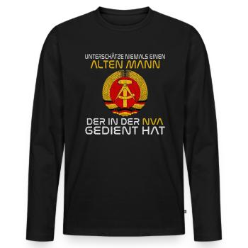 Unterschätze nie einen alten Mann aus der NVA - Männer Premium Bio Langarmshirt - Schwarz - Vorne - Nico (187cm)