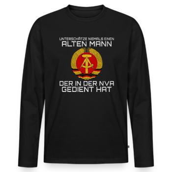 Unterschätze nie einen alten Mann aus der NVA - Männer Premium Bio Langarmshirt - Schwarz - Vorne - Nico (187cm)