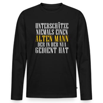 Unterschätze nie einen alten Mann aus der NVA - Männer Premium Bio Langarmshirt - Schwarz - Vorne - Nico (187cm)