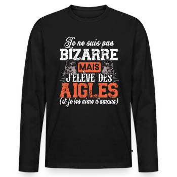 Aigle Faucon Cadeau Fauconnier Chasseur Humour - T-shirt manches longues Premium bio Homme - noir - Devant - Nico (187cm)