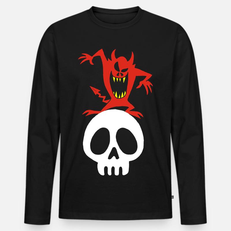 Schädel und Dämon - Männer Premium Bio Langarmshirt - Schwarz