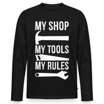 my shop my tools my rules - T-shirt manches longues Premium bio Homme - noir - Devant - Nico (187cm)