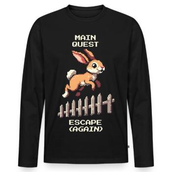Quête principale Évasion | Blague d’évasion de lapin - T-shirt manches longues Premium bio Homme - noir - Devant - Nico (187cm)