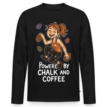 Bouldern, Chalk & Kaffee: Müde Kletterin Comic - Männer Premium Bio Langarmshirt - Schwarz - Vorne - Nico (187cm)