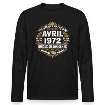 Millésime avril 1972 shirt Anniversaire Avril 1972 - T-shirt manches longues Premium bio Homme - noir - Devant - Nico (187cm)