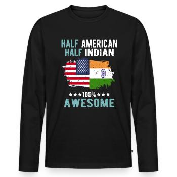 Half American, half Indian - Men's Premium Organic Long Sleeve Shirt - black - Front - Nico (187cm)