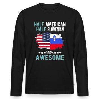 Half American Half Slovenian - Men's Premium Organic Long Sleeve Shirt - black - Front - Nico (187cm)