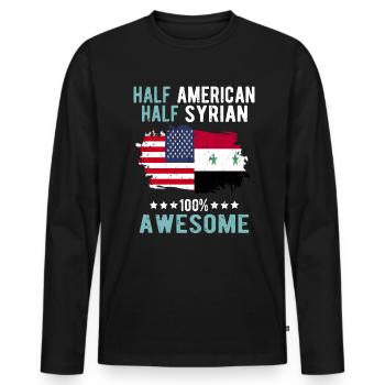 Half American, half Syrian - Men's Premium Organic Long Sleeve Shirt - black - Front - Nico (187cm)
