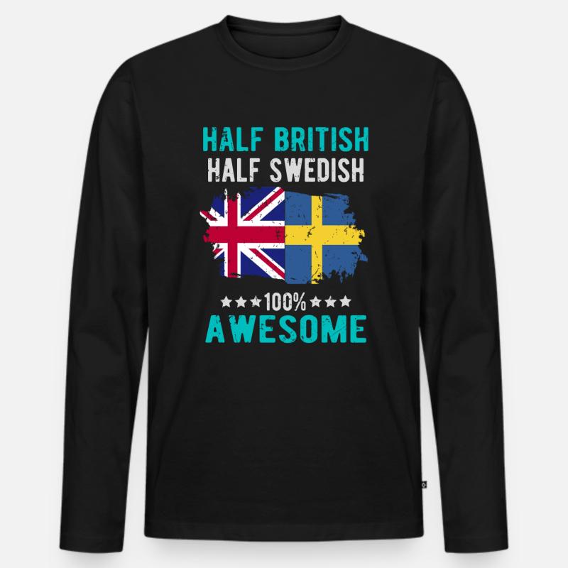 Halb Brite Halb Schwede - Männer Premium Bio Langarmshirt - Schwarz
