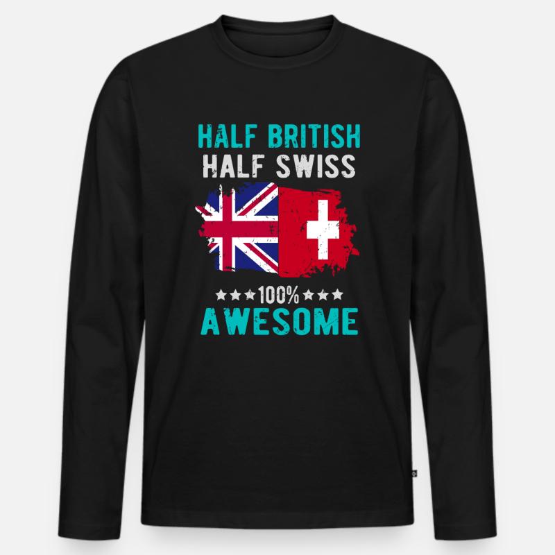 Halb Brite Halb Schweizer - Männer Premium Bio Langarmshirt - Schwarz