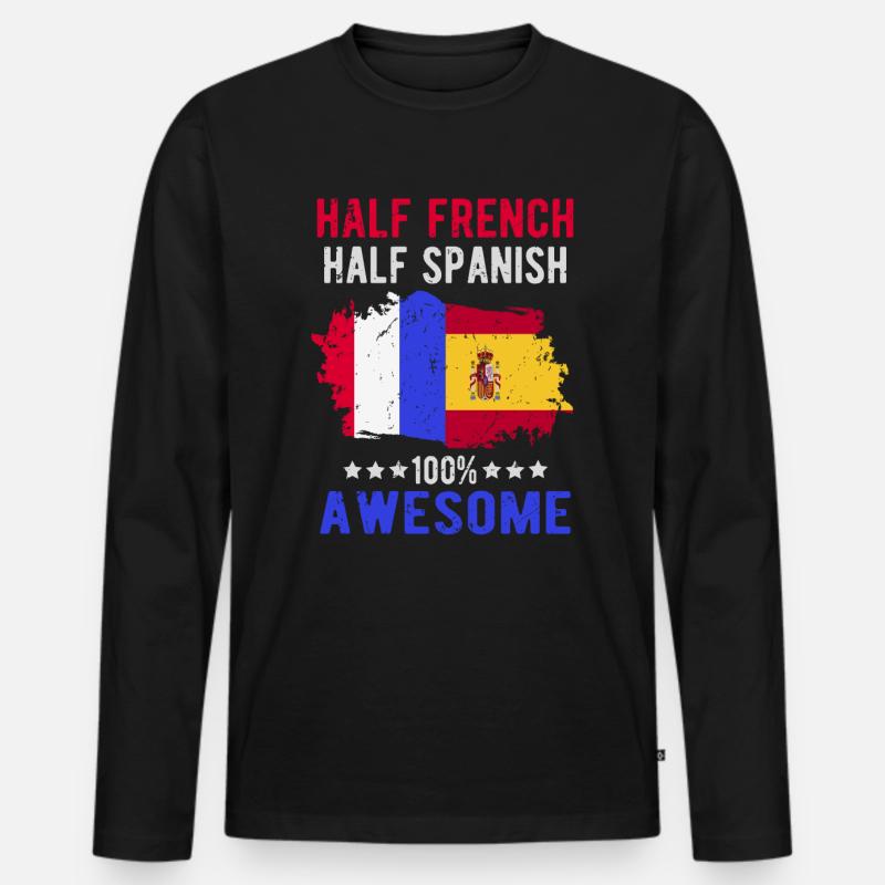 Halb Franzose Halb Spanier - Männer Premium Bio Langarmshirt - Schwarz