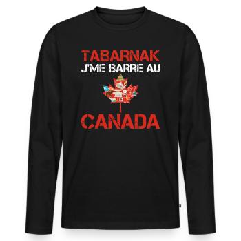 Tabarnak Je Me Barre Au Canada, Feuille D'érable - T-shirt manches longues Premium bio Homme - noir - Devant - Nico (187cm)
