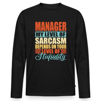 Manager sarcasme Drôle de manager - T-shirt manches longues Premium bio Homme - noir - Devant - Nico (187cm)