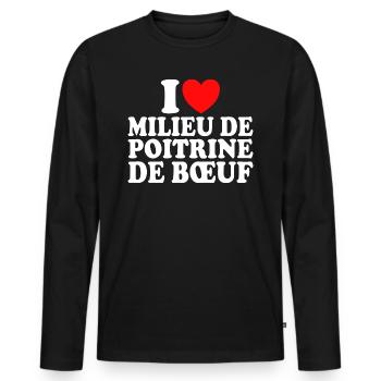 Boucher I Love Milieu De Poitrine De Boeuf - T-shirt manches longues Premium bio Homme - noir - Devant - Nico (187cm)
