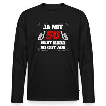 50 Geburtstag 50 Jahre 50er Geschenk 50. - Männer Premium Bio Langarmshirt - Schwarz - Vorne - Nico (187cm)
