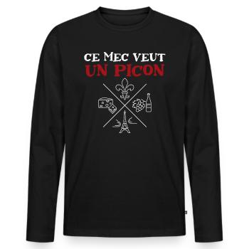 Ce mec veut un picon, amateur de bières - T-shirt manches longues Premium bio Homme - noir - Devant - Nico (187cm)