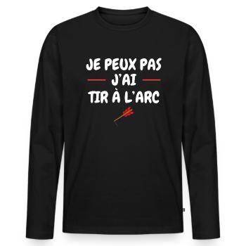 Je peux pas j'ai tir à l'arc - T-shirt manches longues Premium bio Homme - noir - Devant - Nico (187cm)