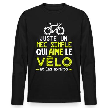 mec simple aime le vélo et apéro humour homme velo - T-shirt manches longues Premium bio Homme - noir - Devant - Nico (187cm)