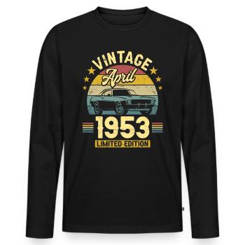 Vintage Avril 1953 70 Ans Anniversaire - T-shirt manches longues Premium bio Homme - noir - Devant - Nico (187cm)