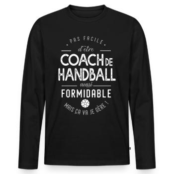 Coach Handball formidable cadeau entraineur hand - T-shirt manches longues Premium bio Homme - noir - Devant - Nico (187cm)