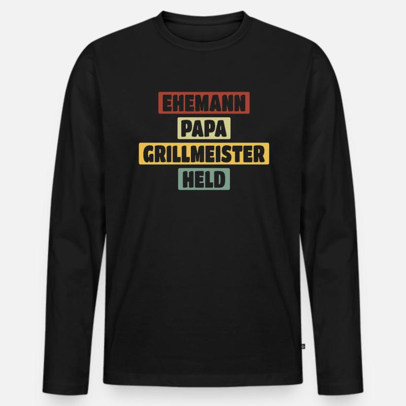 Ehemann Papa Grillmeister Held Vaterschaft - Männer Premium Bio Langarmshirt - Schwarz