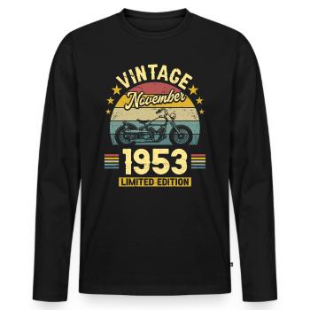 Biker 70 Years 1953 November 70 Years Anniversary - Men's Premium Organic Long Sleeve Shirt - black - Front - Nico (187cm)